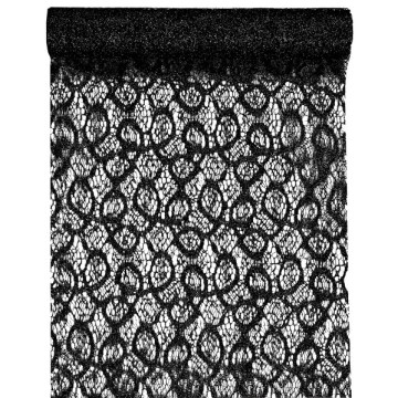 Chemin de table noir métallique dentelle en organdi 28 cm x 5 m