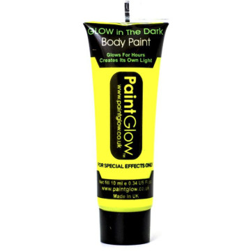 Tube de peinture visage et corps  Body paint phosphorescent jaune fluo 10 ML