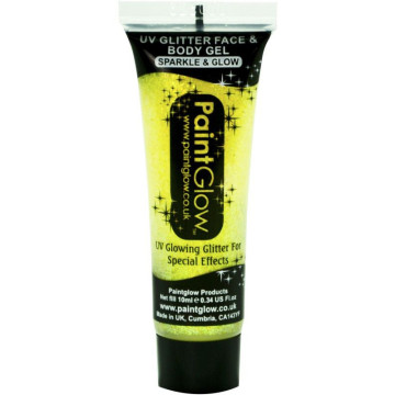 Tube de gel paillettes Body paint  jaune fluo UV  visage et corps 10ML