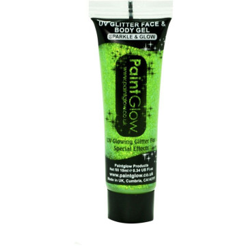 Tube de gel paillettes Body paint vert fluo UV  visage et corps 10ML