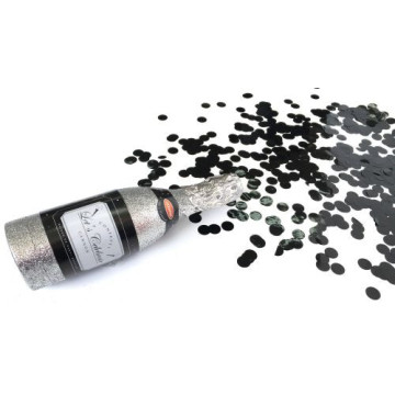Canon à confettis forme bouteille paillette argent