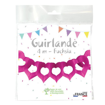 Guirlande cœur fuschia 4 m ignifugée