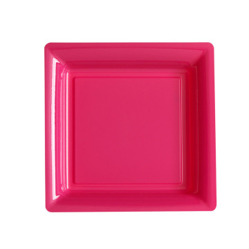Lot de 12 assiettes carrées jetables rose vif PM
