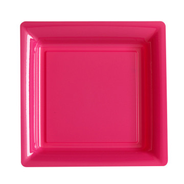 Lot de 12 assiettes carrées jetables rose vif MM