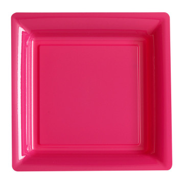 Lot de 12 assiettes carrées jetables rose vif GM