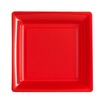 Lot de 12 assiettes carrées jetables rouges MM