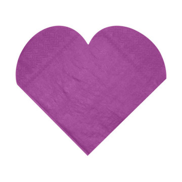 Lot de 20 serviettes coeur en papier prune