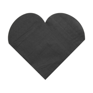 Lot de 20 serviettes coeur en papier noires