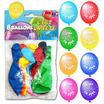 Lot de 8 ballons de baudruche en latex C'est La fête muliticolores