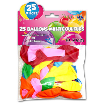 Lot de 25 ballons de baudruche en latex muliticolores