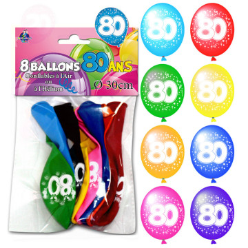 Lot de 8 ballons 80 ans