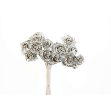Lot de 24 mini roses satin argent