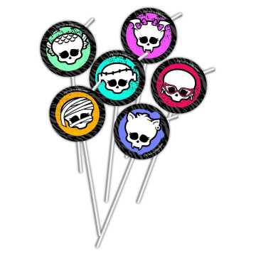 Lot de 6 pailles avec médaillon jetables Monster High