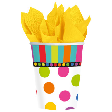 Lot de 12 gobelets jetables pois et rayures