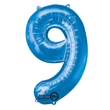 Ballon forme chiffre 9 aluminium bleu