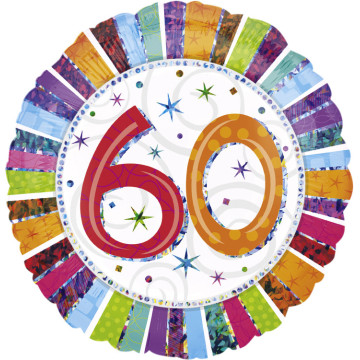 Ballon Anniversaire 60 ans rayures multicolores