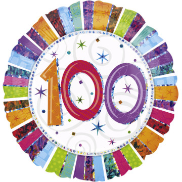 Ballon Anniversaire 100 ans rayures multicolores