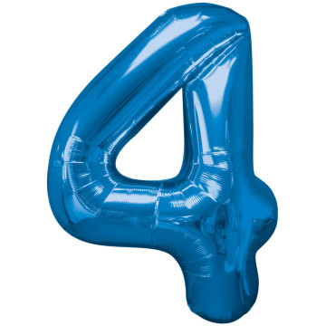 Ballon forme chiffre 4 aluminium bleu