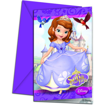 Lot de 6 cartes invitation Princesse Sofia avec enveloppe