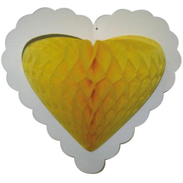 Guirlande 10 cœurs jaunes alvéolés sur ruban 4 m