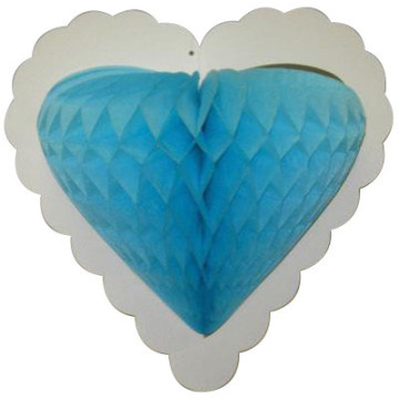 Guirlande 10 cœurs turquoise alvéolés sur ruban 4 m