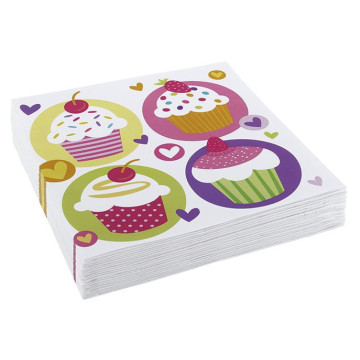 Lot de 20 serviettes jetables Cupcake 33x33 cm