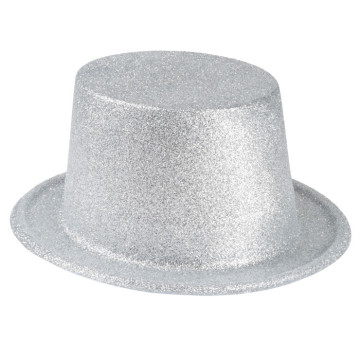 Chapeau haut de forme argent pailleté