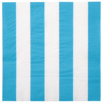 Lot de 20 serviettes en papier turquoise à rayures blanches 33 x 33 cm