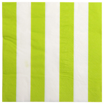 Lot de 20  serviettes en papier vert anis à rayures blanches 33 x 33 cm