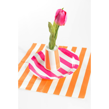Lot de 20 serviettes en papier orange à rayures blanches 33 x 33 cm