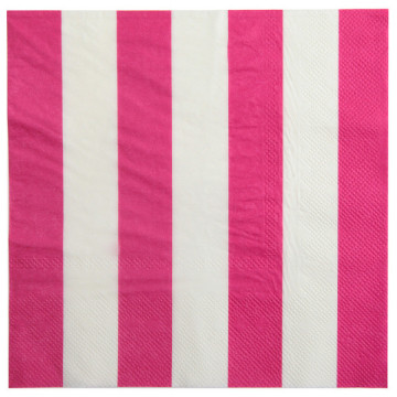 Lot de 20  serviettes en papier fuschia à rayures blanches 33 x 33 cm