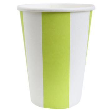 Lot de 10 gobelets en carton vert anis à rayures blanches 9,7 x 7,5 cm