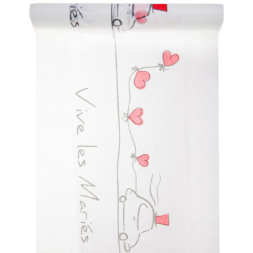 Chemin de table blanc Vive les Mariés 30 cm x 5 m