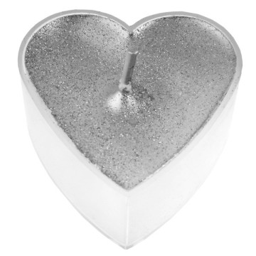 Lot de 4 bougies chauffe-plat cœur argent 3,5 x 3,5 cm