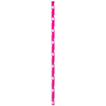 Lot de 20 pailles en papier  fuschia à pois blancs 19,2 x 0,6 cm