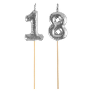 Bougie 18 ans argent sur pic 3,5 x 8 cm