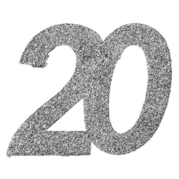 Lot de 6 confettis 20 ans argent 6 x 5 cm