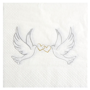 Lot de 20 serviettes jetables Colombes blanches 33x 33 cm