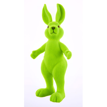 Lapin flocké vert debout 13,5 x 31 cm