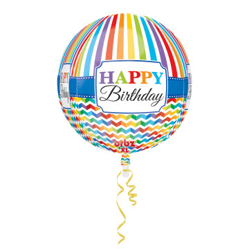 Ballon Happy birthday rayures et chevrons ORBZ 38 x 40 cm