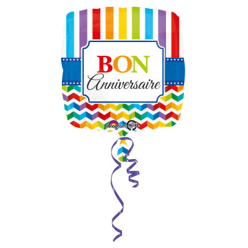 Ballon Bon Anniversaire rayures et chevrons