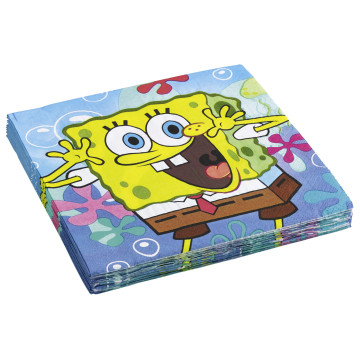 Lot de 20 serviettes Bob l'éponge 33 x 33 cm