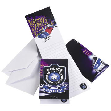 Lot de 6 cartes invitation Police avec enveloppe