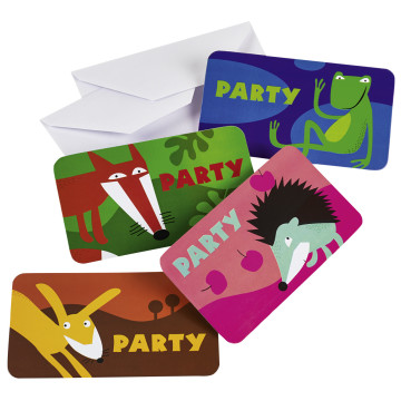 Lot de 6 cartes invitation Animaux avec enveloppe modèles assortis