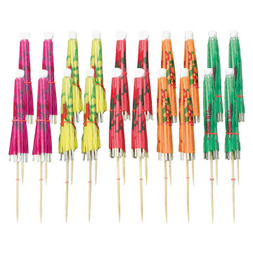 Lot de 20 piques parasol jetables coloris assortis H 10 cm
