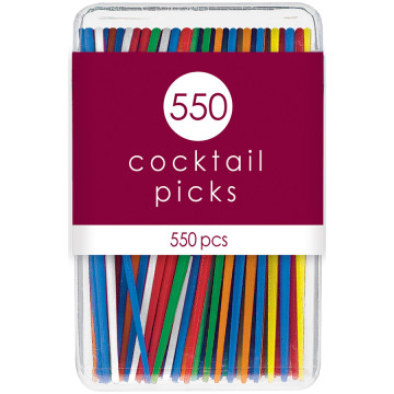 Lot de 550 piques cocktail jetables coloris assortis H 6,2 cm