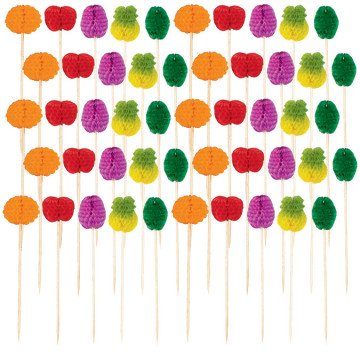 Lot de 50 piques fruit alvéolés jetables coloris assortis  H 10 cm