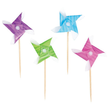 Lot de 50 piques moulin à vent jetables coloris assortis H 8,1 cm